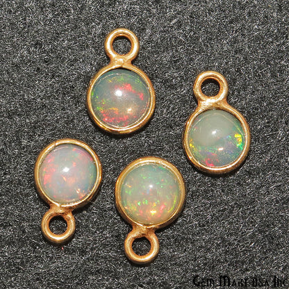 Opal Cabochon Round 5mm Gold Plated Single Bail Gemstone Connector - GemMartUSA