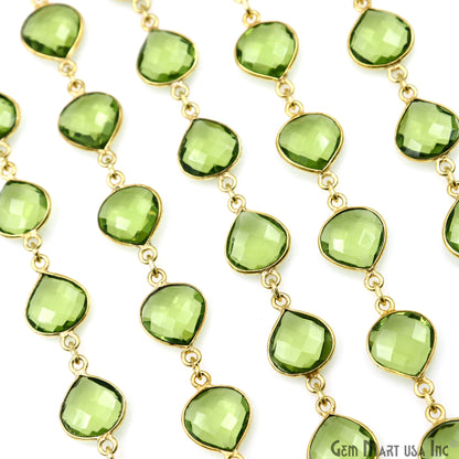 Peridot Faceted Heart 10mm Bezel Gold Plated Continuous Connector Chain