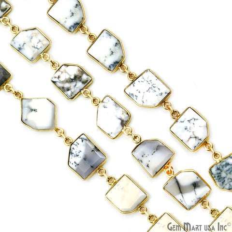 Dendrite Opal 10-15mm Faceted Free Form Gold Bezel Connector Chain