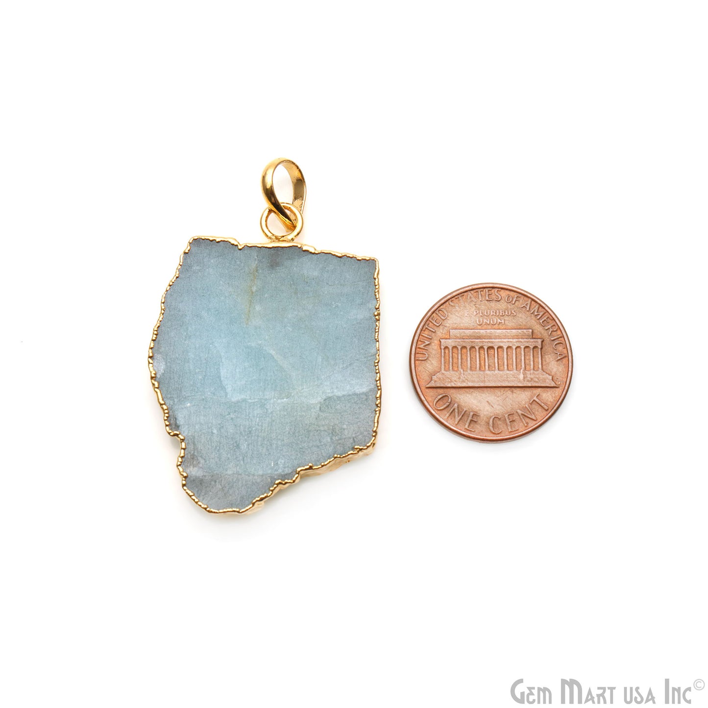 Aquamarine Free Form shape 37x26mm Gold Electroplated Gemstone Single Bail Pendant