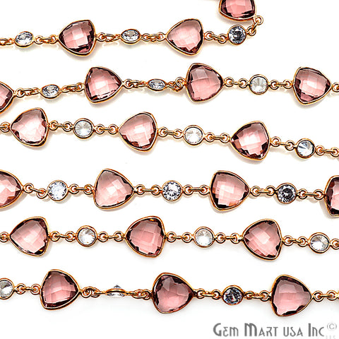 Pink Amethyst & Crystal Gold Plated Bezel Link Continuous Connector Chain - GemMartUSA