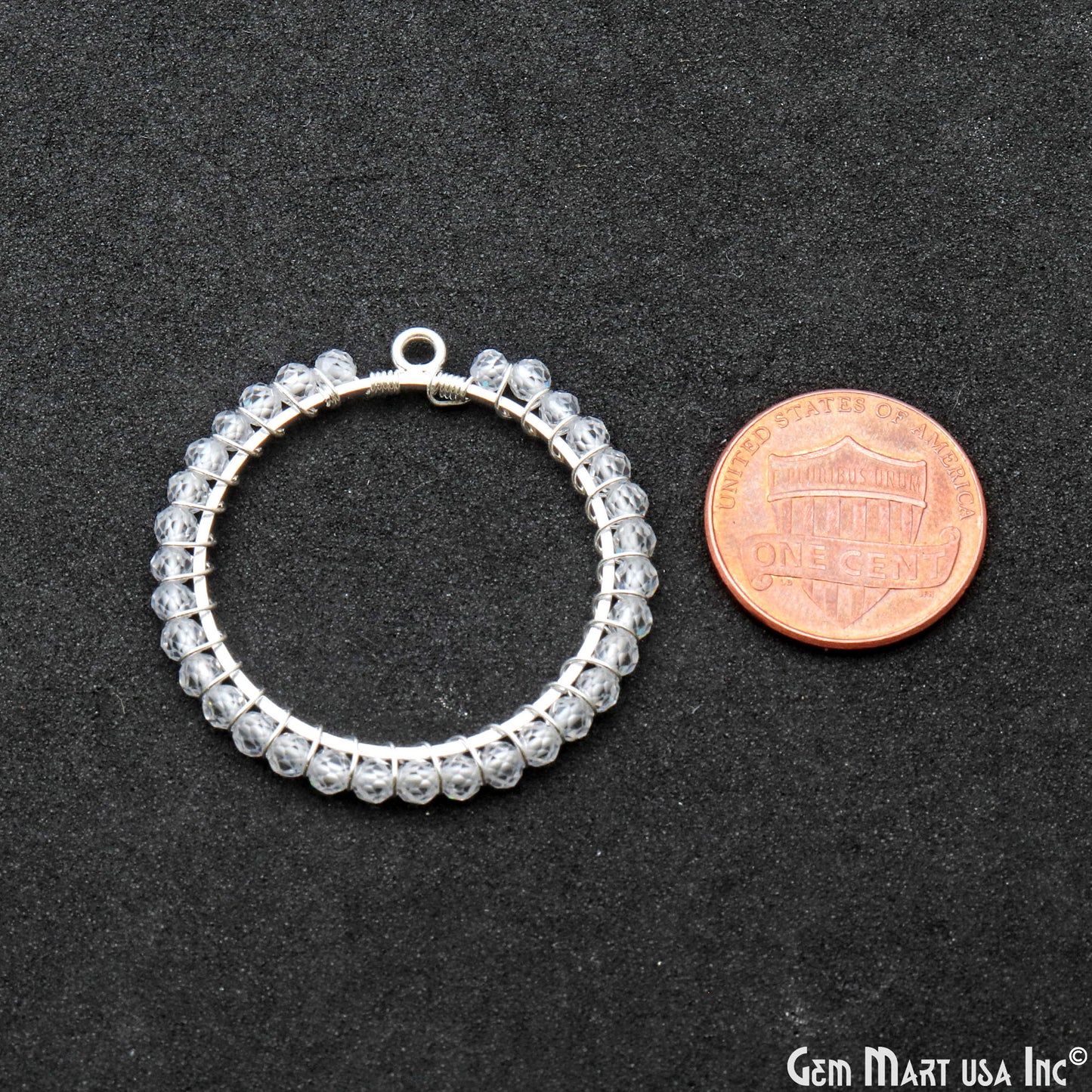 Round Hoop Beaded 34mm Silver Wire Wrapped Hoop Connector