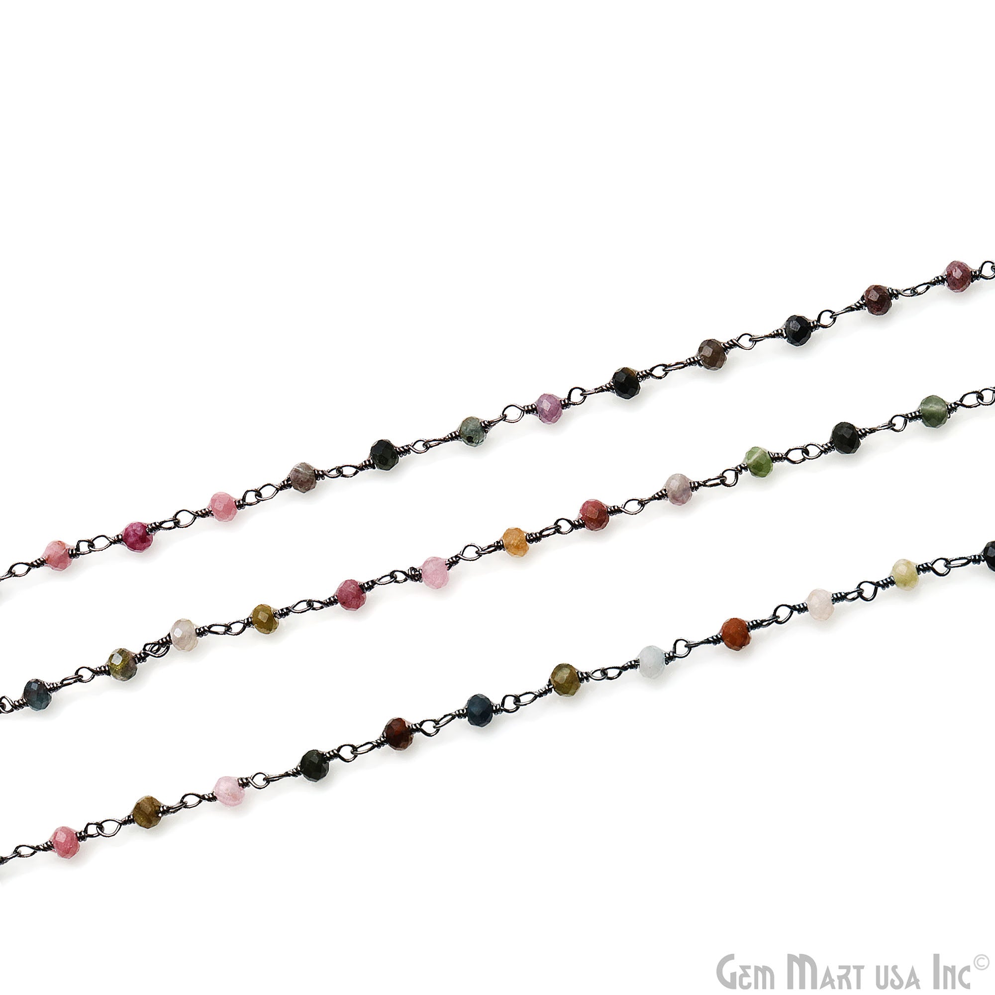 Multi Tourmaline 2.5-3mm Round Tiny Beads Oxidized Rosary Chain