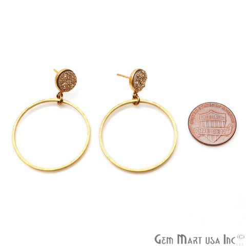 Round Druzy 43x30mm Gold Plated DAngel Hoop Stud Earring (Pick Color) - GemMartUSA