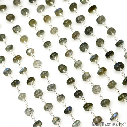 Labradorite Cabochon Beads 5-6mm Silver Plated Gemstone Rosary Chain