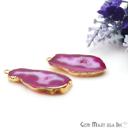 Agate Slice 35x17mm Organic Gold Electroplated Gemstone Earring Connector 1 Pair - GemMartUSA