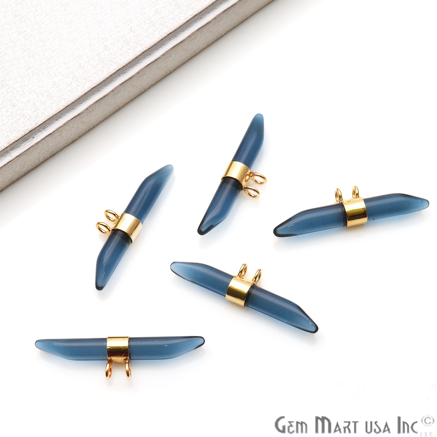 Double Point 41x9mm Gemstone Connector (Pick Your Gemstone & Plating) - GemMartUSA