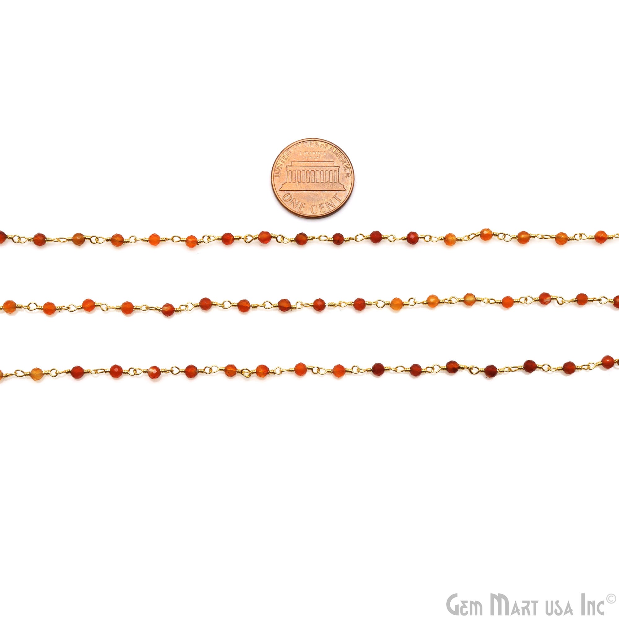 Carnelian & Citrine Faceted 3-3.5mm Gold Plated Beaded Wire Wrapped Rosary Chain