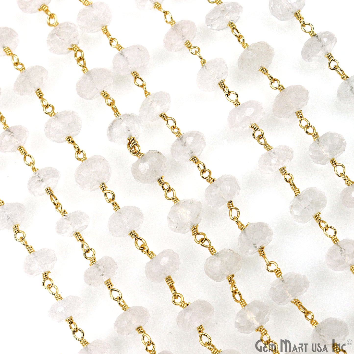 Rose Quartz Faceted Beads 6-7mm Gold Wire Wrapped Beaded Rosary Chain