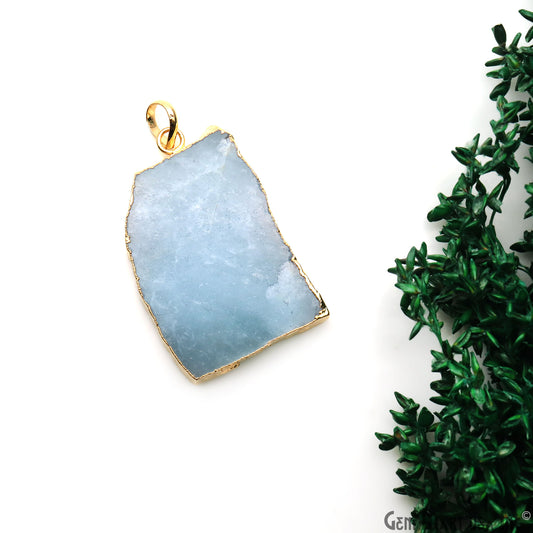 Aquamarine Free Form shape 41x26mm Gold Electroplated Gemstone Single Bail Pendant