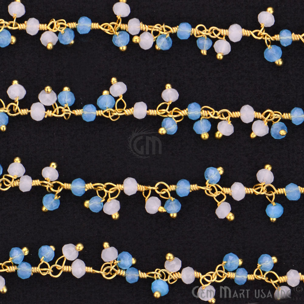 Blue & White chalcedony Gold Wire Wrapped Cluster Dangle Chain - GemMartUSA (764184166447)