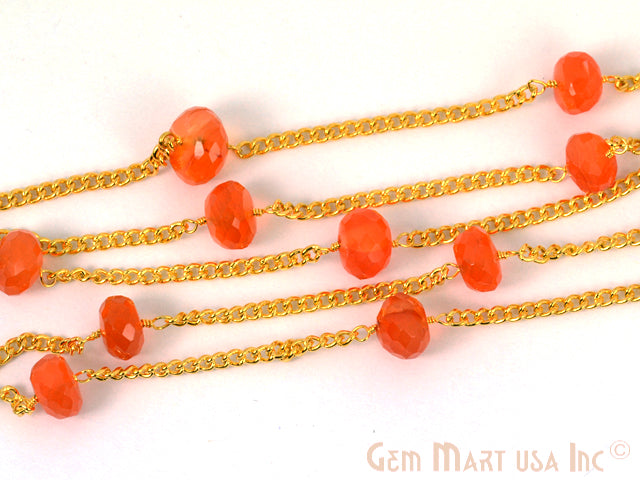 Carnelian 8-10mm Beaded Gold Plated Wire Wrapped Rosary Chain (762943537199)