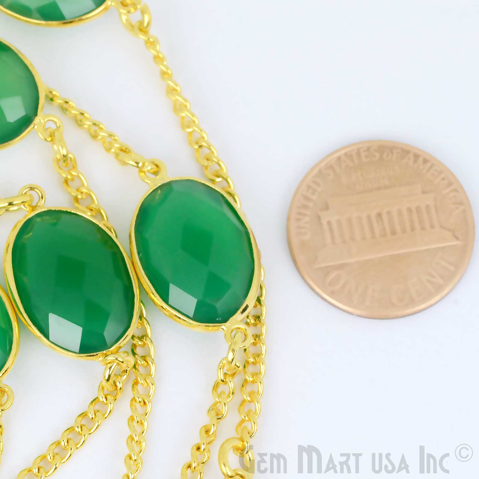 Green Onyx 10-15mm Gold Plated Link Bezel Connector Chain - GemMartUSA (764142059567)