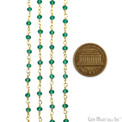 Green Zircon Faceted Beads 2.5-3mm Gold Plated Gemstone Rosary Chain