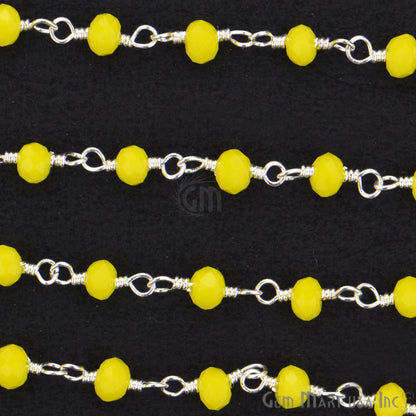 Yellow Chalcedony Beads 3-3.5mm Silver Plated Wire Wrapped Rosary Chain