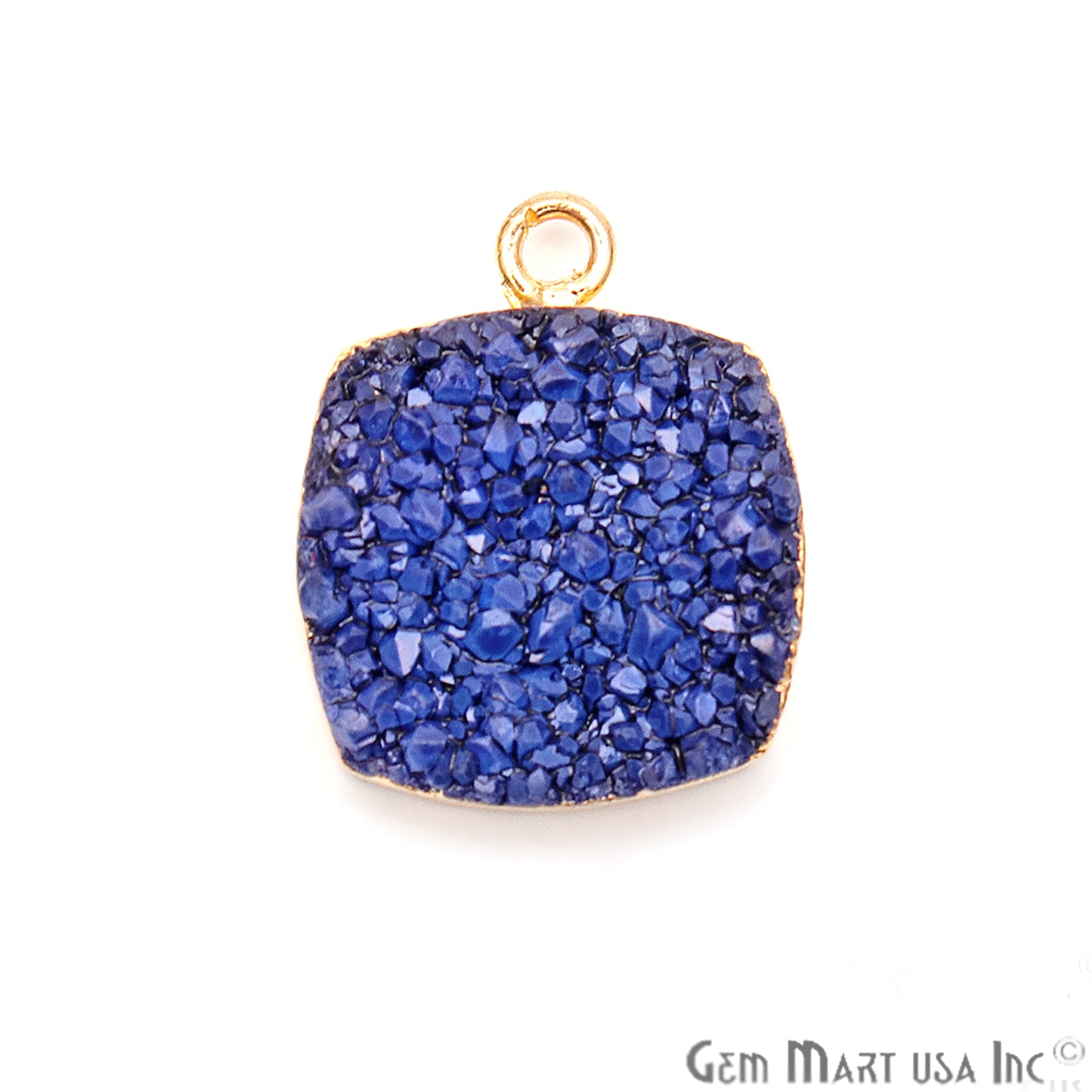 Blue Druzy Cushion 15mm Gold Electroplated Single Bail Connector - GemMartUSA