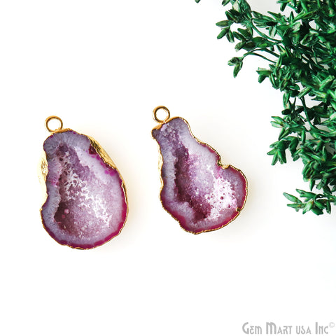 Geode Druzy 34x20mm Organic Gold Electroplated Single Bail Gemstone Earring Connector 1 Pair