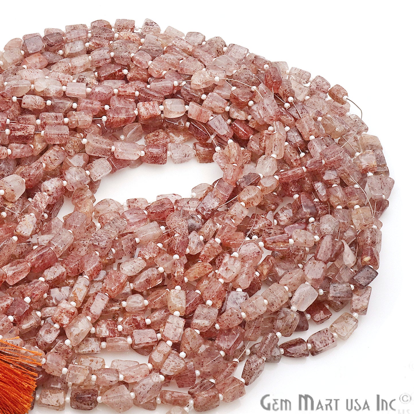 Strawberry Quartz Free Form 9x7mm Tumble Beads Gemstone Strands - GemMartUSA