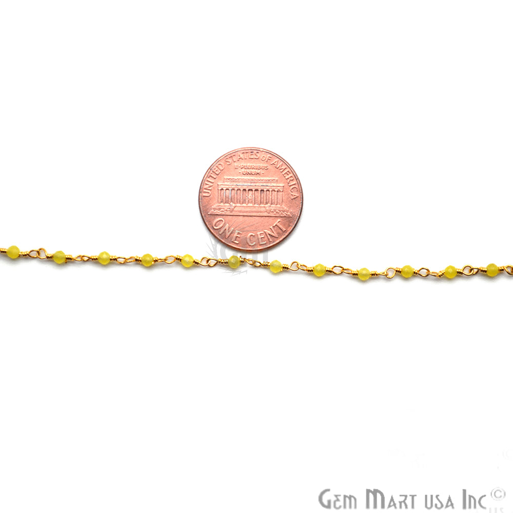 Yellow Chalcedony Gold Plated Wire Wrapped Gemstone Beads Rosary Chain - GemMartUSA (762803912751)