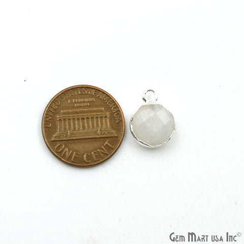 Rainbow Moonstone 10mm Round Single Bail Silver Electroplated Gemstone Connector