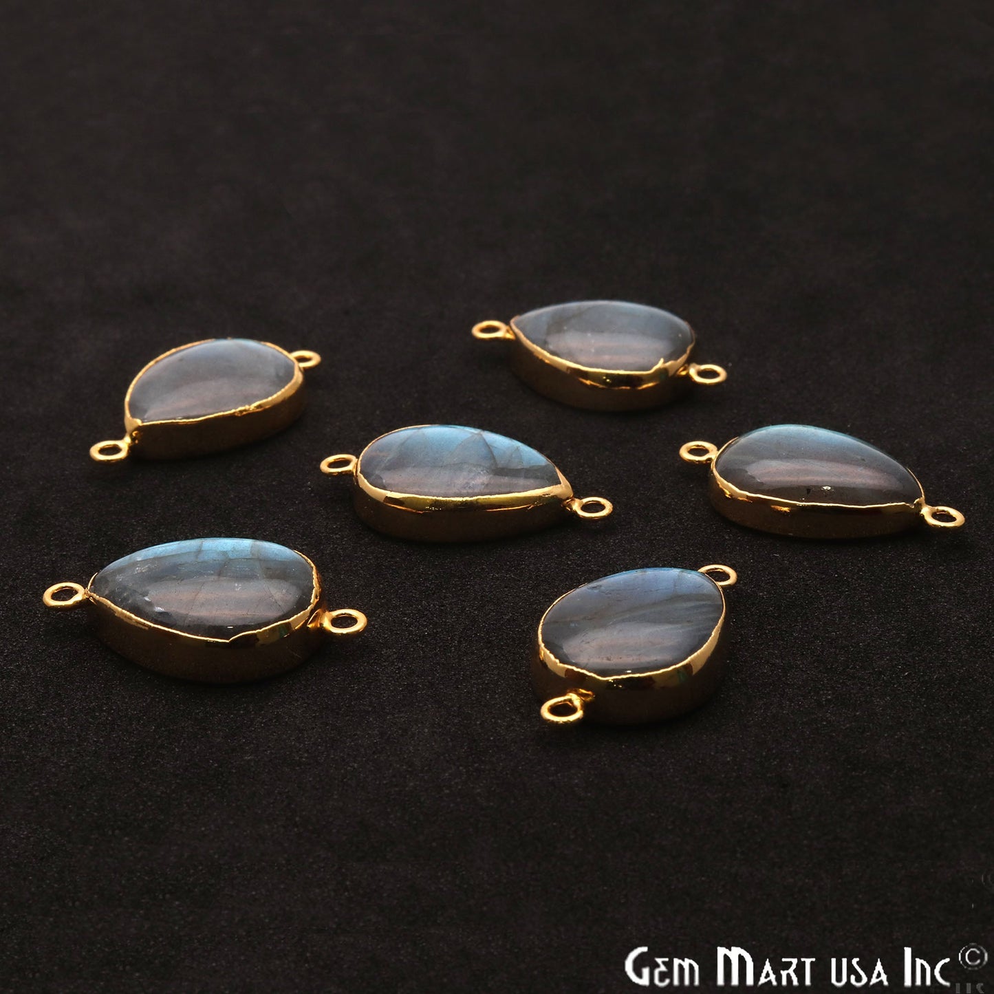 Labradorite Cabochon 27x15mm Pears Gold Electroplated Double Bail Gemstone Connector - GemMartUSA