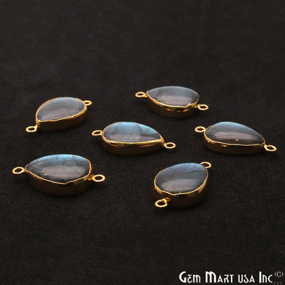 Labradorite Cabochon 27x15mm Pears Gold Electroplated Double Bail Gemstone Connector - GemMartUSA