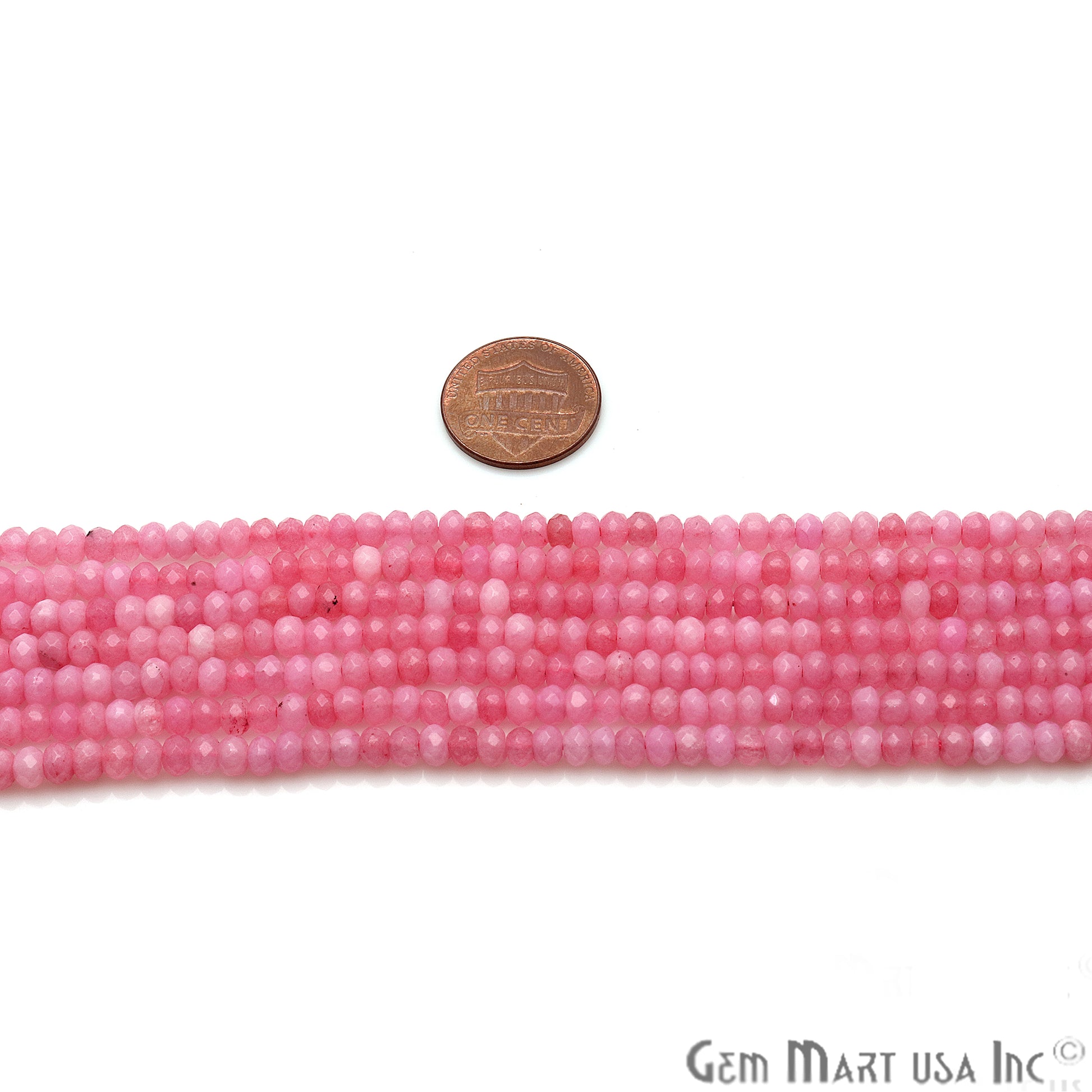 Baby Pink Jade 3-4mm Faceted Rondelle Beads Strands 14Inch - GemMartUSA