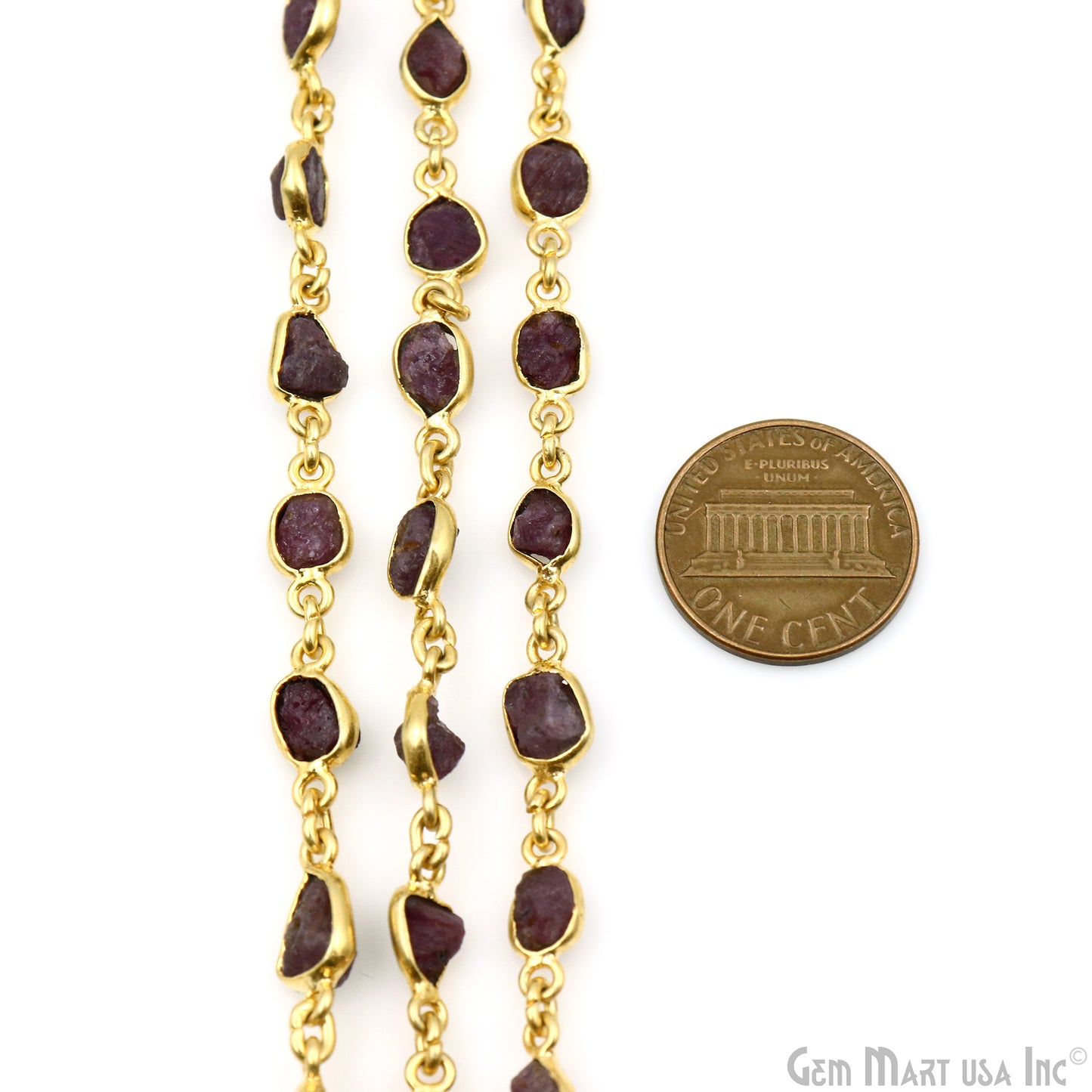 Rough Ruby Organic 10mm Gold Plated Bezel Continuous Connector Chain