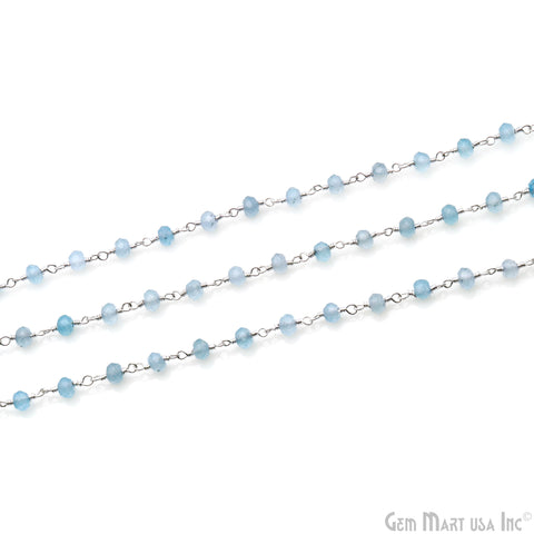 Light Blue Jade 4mm Faceted Beads Silver Wire Wrapped Rosary