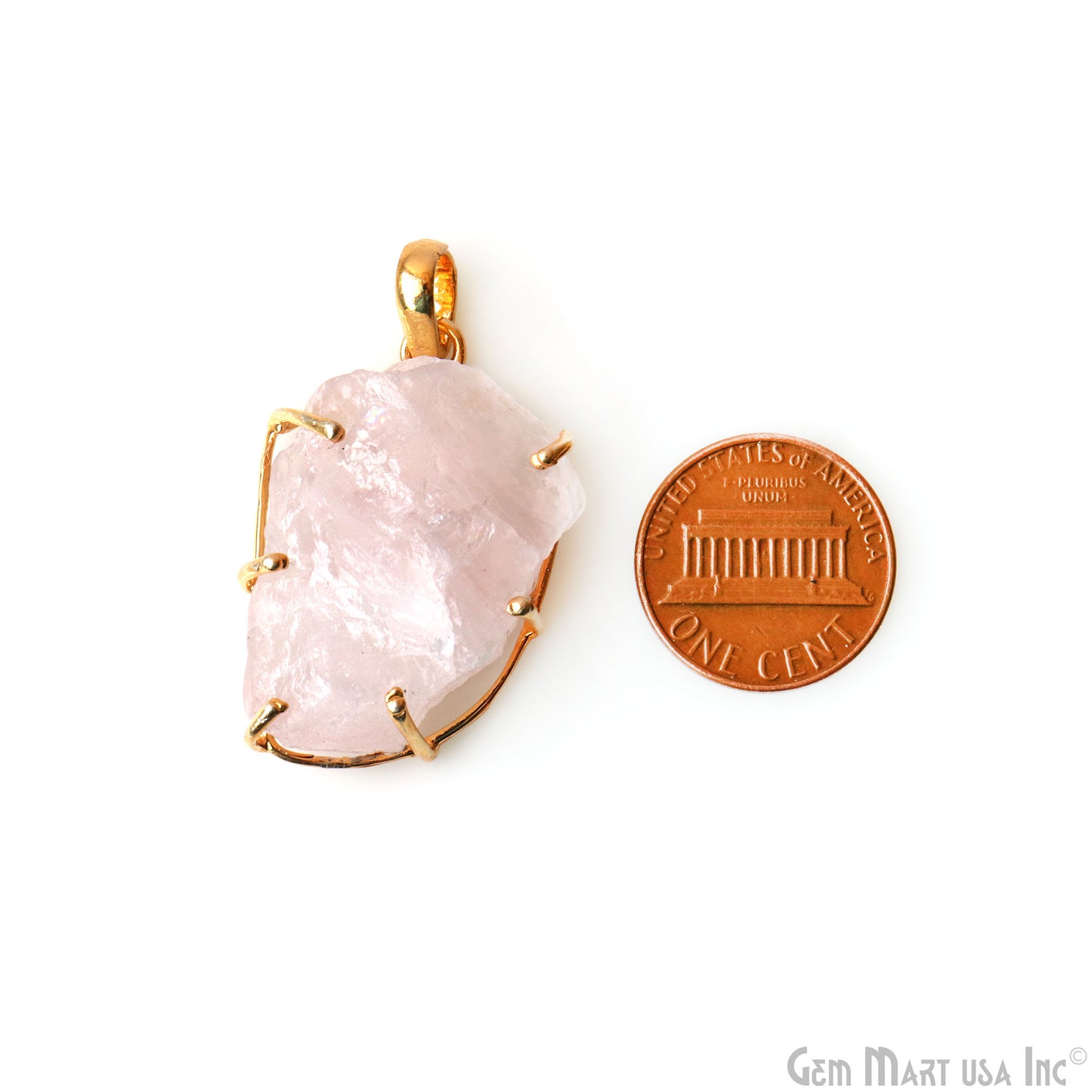 Natural Morganite Organic 34x21mm Gold Plated Prong Setting Single Bail Gemstone Pendant