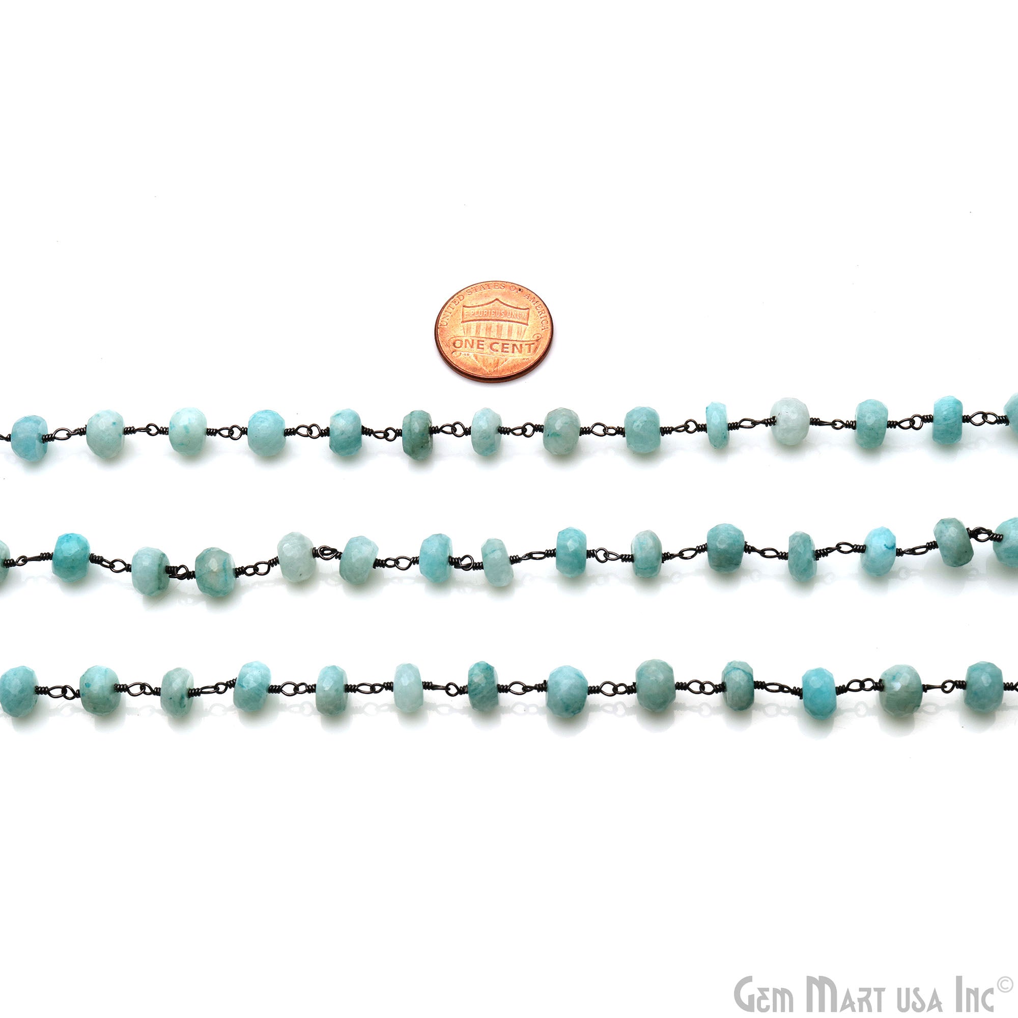 Amazonite Oxidized Wire Wrapped Rondelle Beads Chain (762817740847)