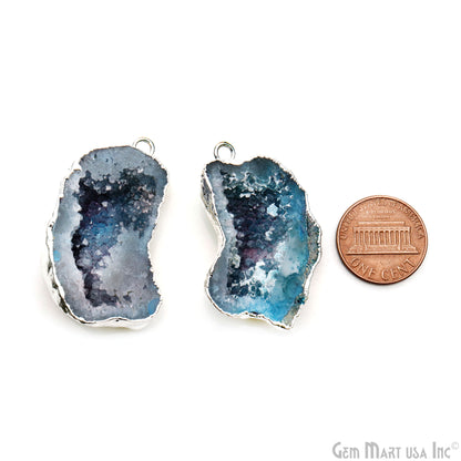 Geode Druzy 23x42mm Organic Silver Electroplated Single Bail Gemstone Earring Connector 1 Pair