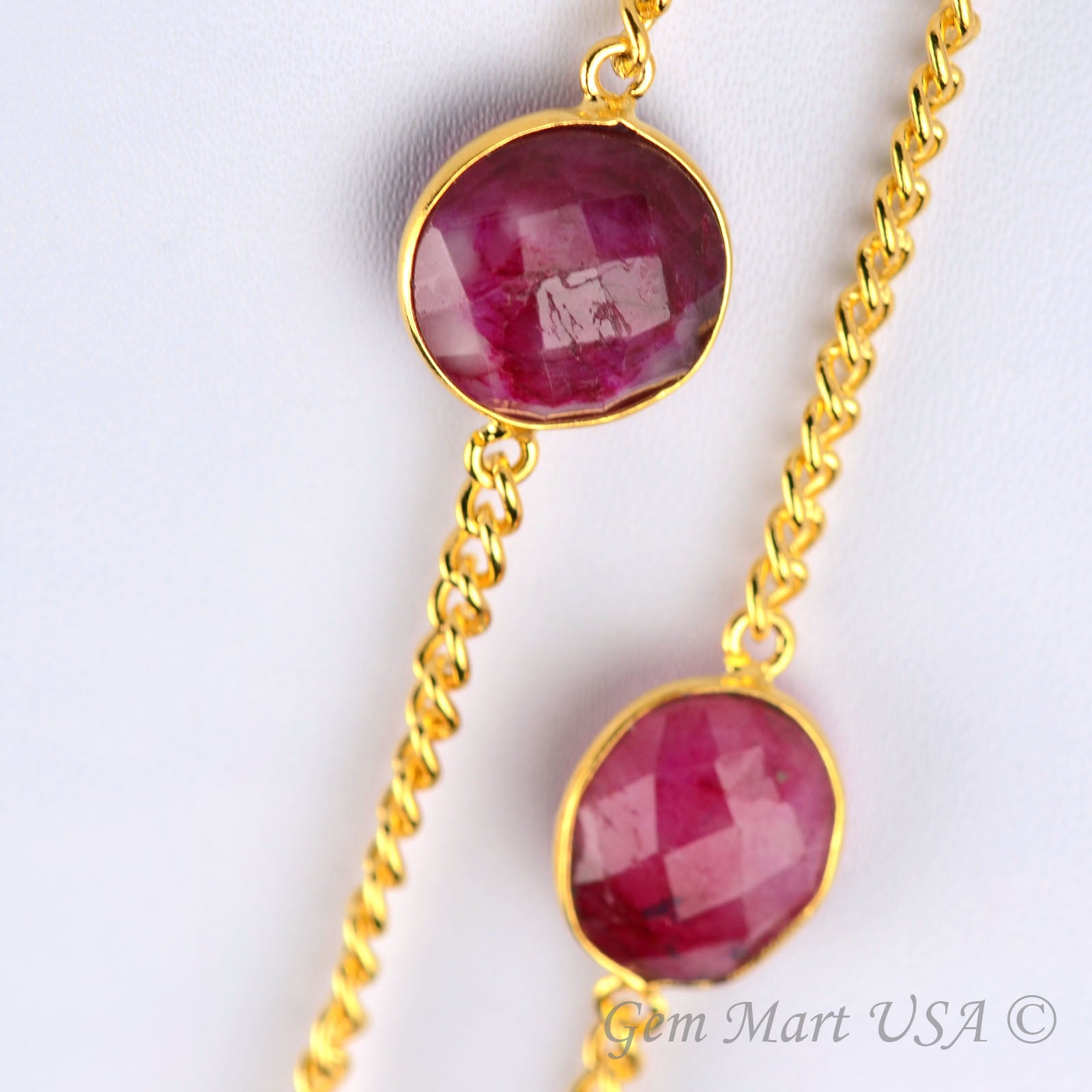 Ruby 10-15mm Gold Plated Bezel Connector Link Rosary Chain - GemMartUSA (764196093999)