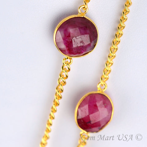 Ruby 10-15mm Gold Plated Bezel Connector Link Rosary Chain - GemMartUSA (764196093999)