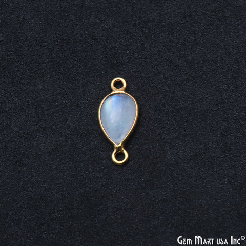 Rainbow Moonstone Cabochon 7x10mm Pears Double Bail Gold Bezel Connector