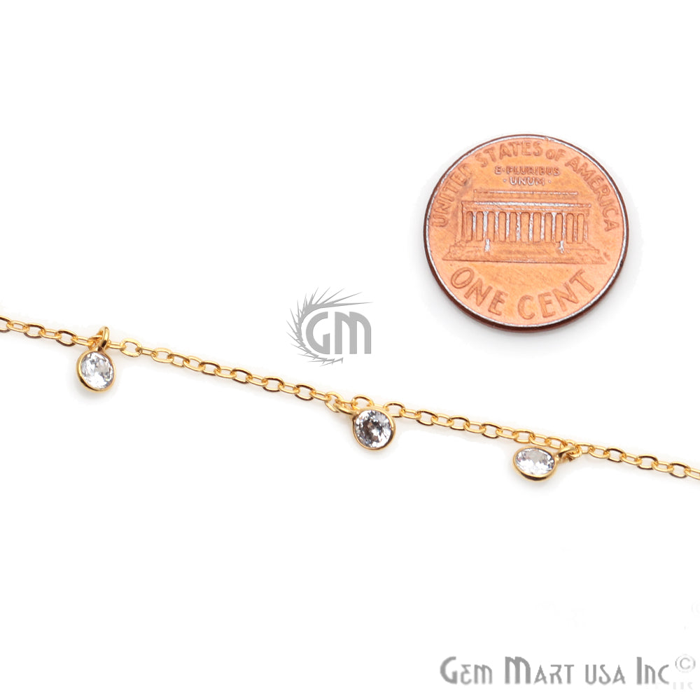 White Zircon Bezel Gold Plated Dangle Fancy Rosary Chain - GemMartUSA