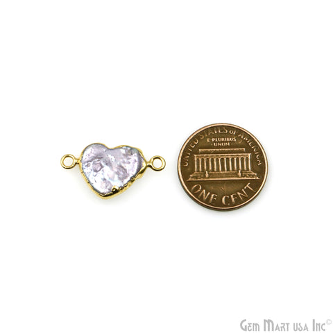 Pearl Heart 20x12mm Gold Electroplated Double Bail Gemstone Connector