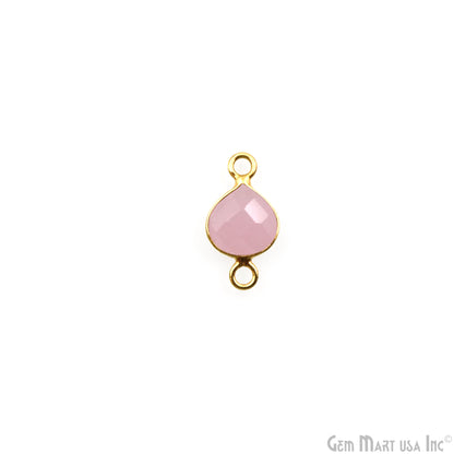 Rose Chalcedony 7mm Heart Shape Double Bail Gold Plated Gemstone Connector