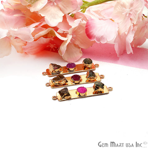 Multi Color Gemstone Organic 50x11mm Gold Edged Connector Connector - GemMartUSA