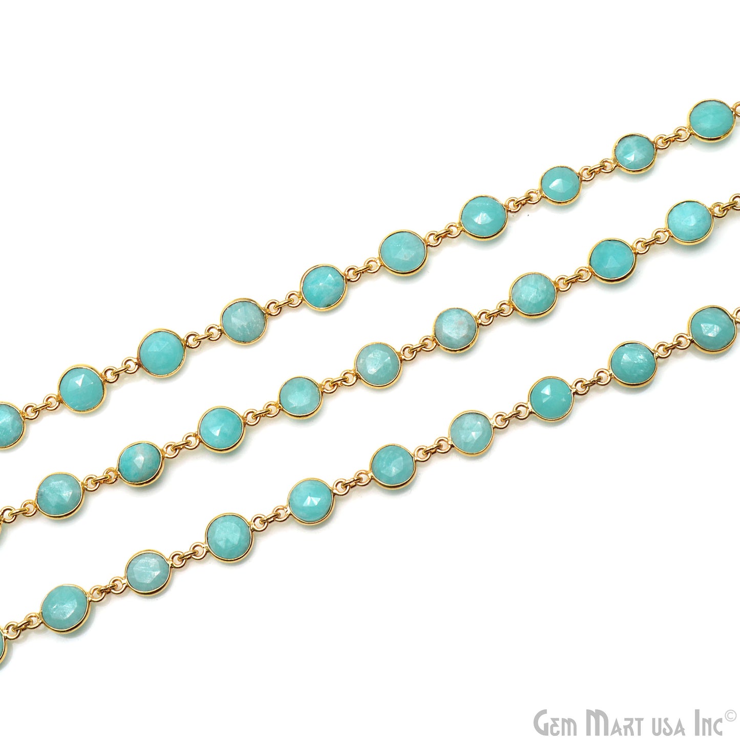 Amazonite Faceted Round 8mm Bezel Gold Plated Continuous Connector Chain