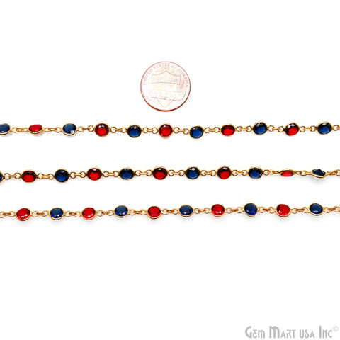 Sapphire & Pink Tourmaline Faceted Round 5mm Bezel Gold Plated Continuous Connector Chain