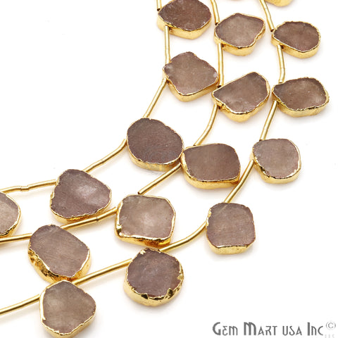 Strawberry Quartz Free Form Gold Electroplated 18x15mm Crafting Beads Gemstone 9 Inch Strands - GemMartUSA