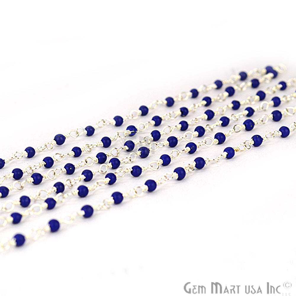 Blue chalcedony Silver Plated Wire Wrapped Gemstone Beads Rosary Chain (763813396527)