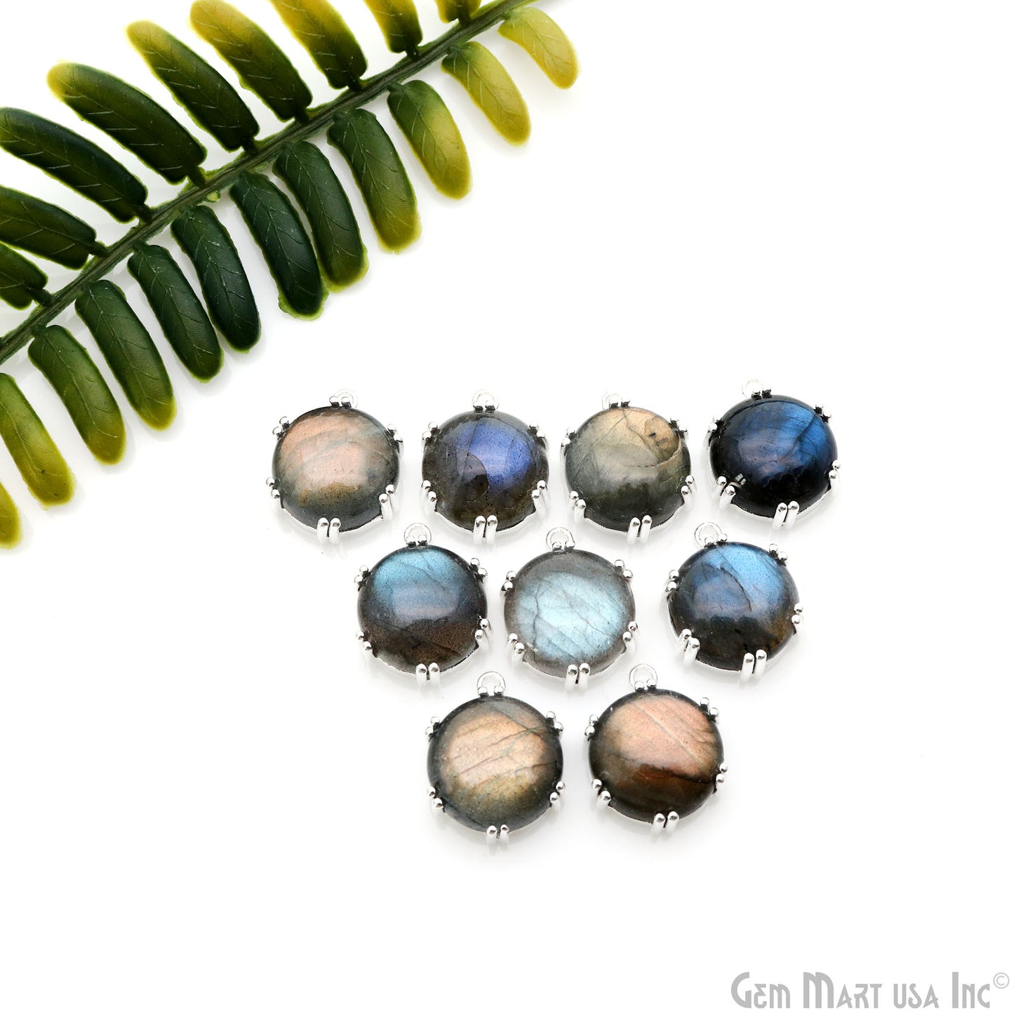 Flashy Labradorite Cabochon 20x15mm Round Prong Silver Setting Single Bail Gemstone Connector