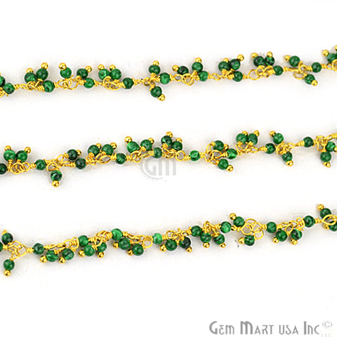 Malachite Gold Plated Wire Wrapped Beads Cluster Dangle Chain - GemMartUSA
