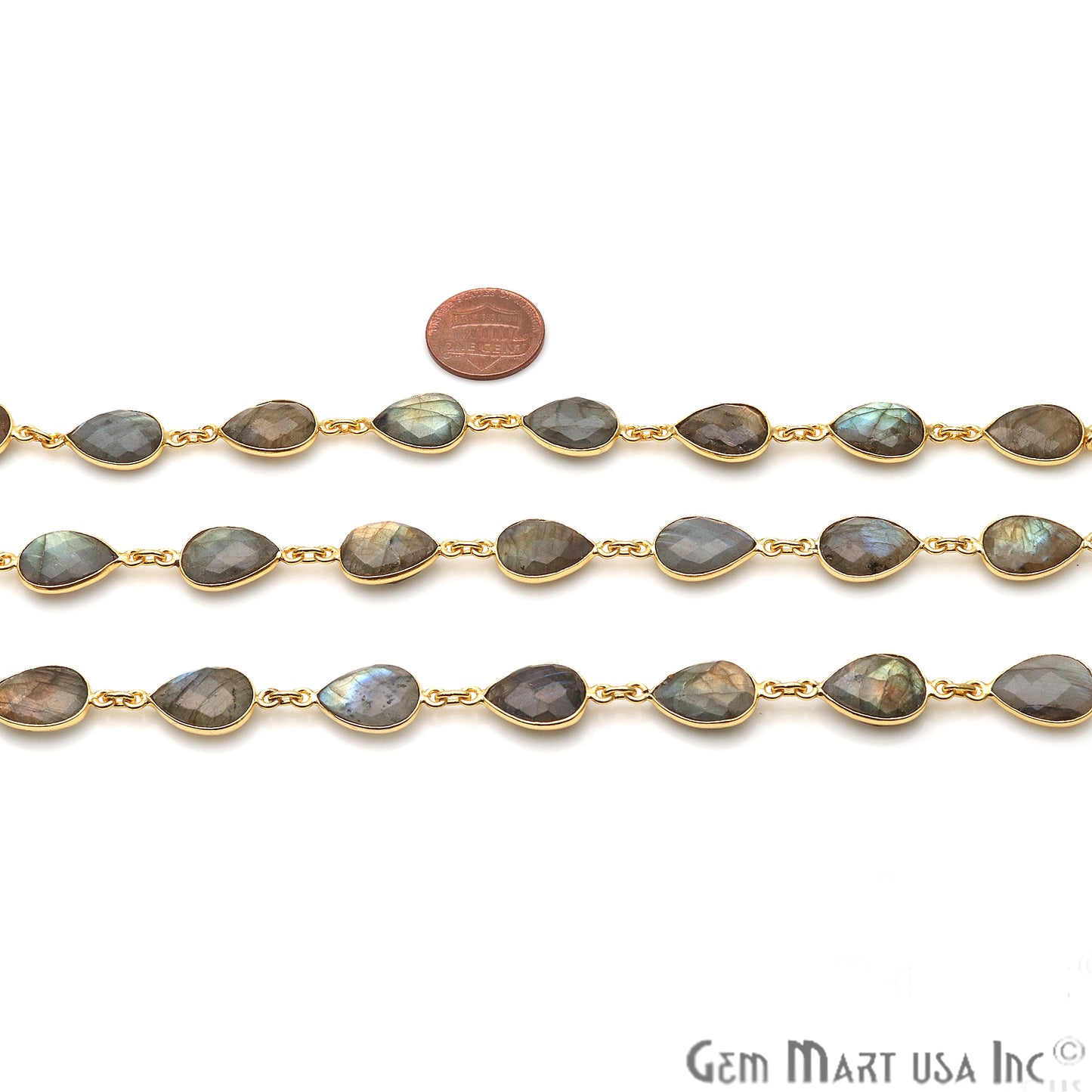 Labradorite 10x14mm Pears Bezel Link Gold Plated Continuous Connector Chain - GemMartUSA