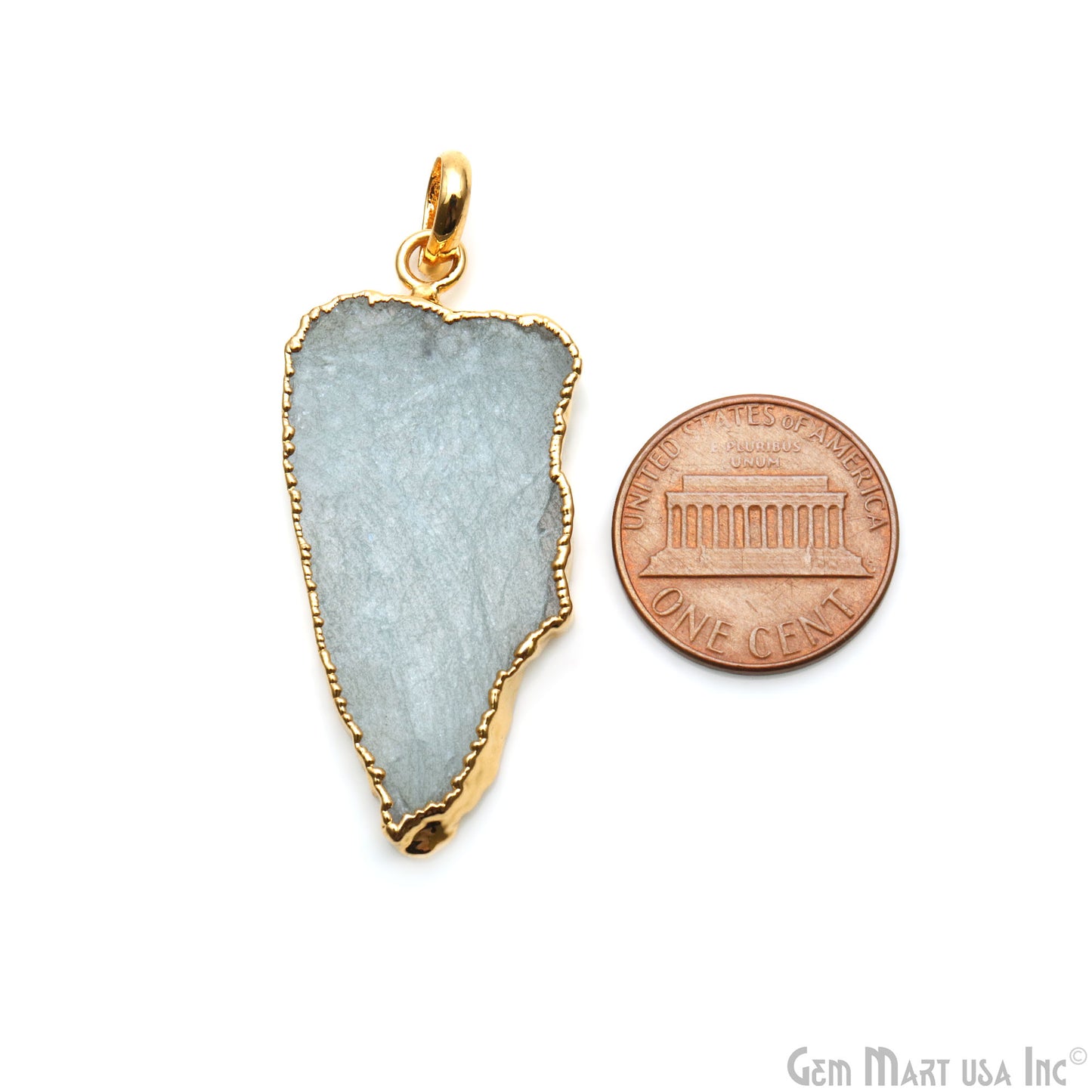 Aquamarine Free Form shape 42x19mm Gold Electroplated Gemstone Single Bail Pendant