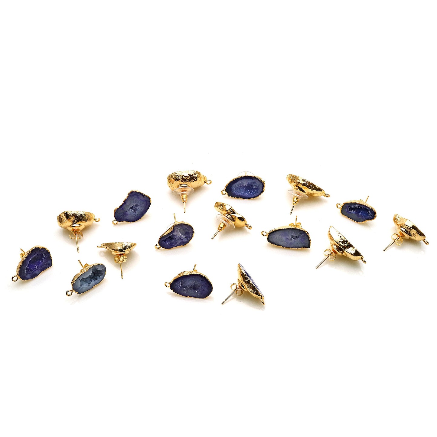 DIY Agate Slice Geode Druzy Gold Edged Loop Connector Studs Earrings