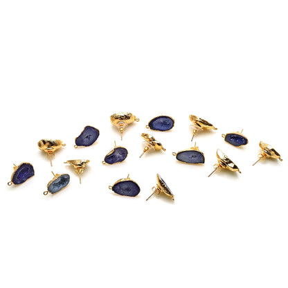 DIY Agate Slice Geode Druzy Gold Edged Loop Connector Studs Earrings