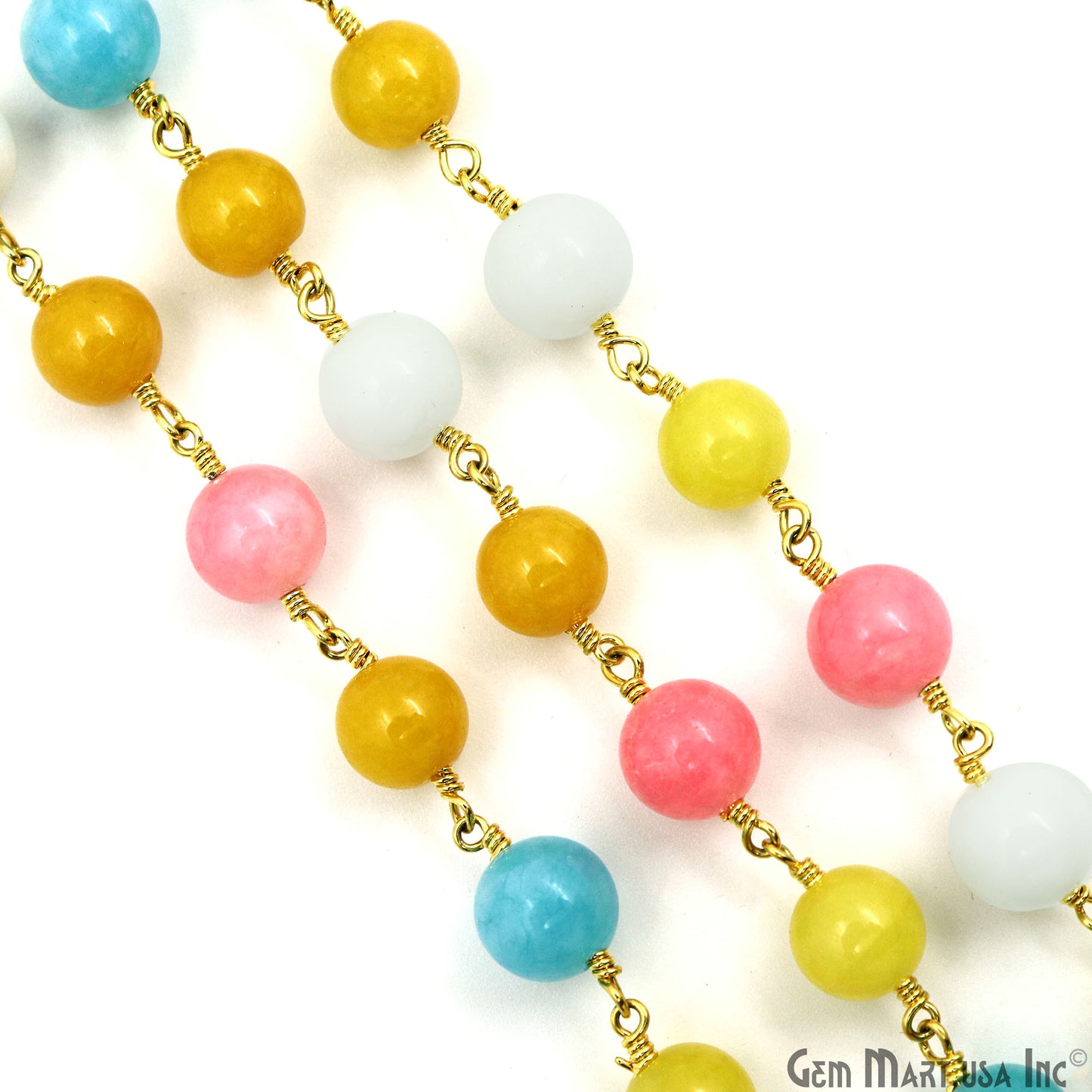 Multi Color Stone Cabochon Beads 8mm Gold Plated Gemstone Rosary Chain